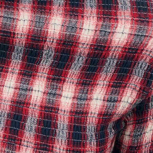 Red Casual Women's Plaid Corset Top with Mock Neckline and Ruffle Trim - Picture 8 of 8